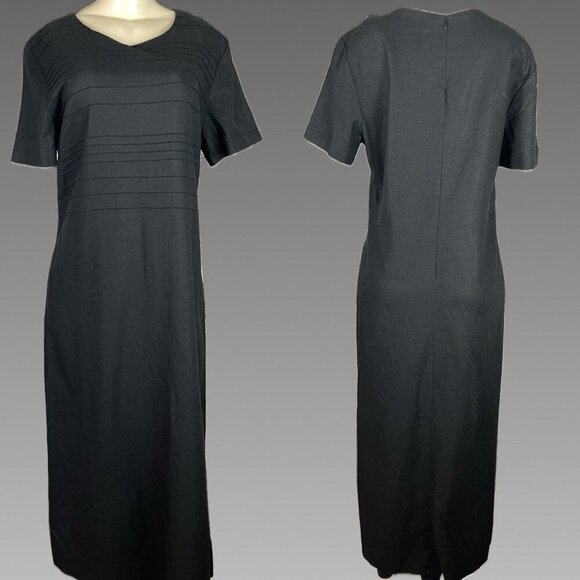 Cedar Creek Trading Co 10 Black Crew Zip Linen-Rayon Short Sleeve Maxi Dress - Picture 1 of 6